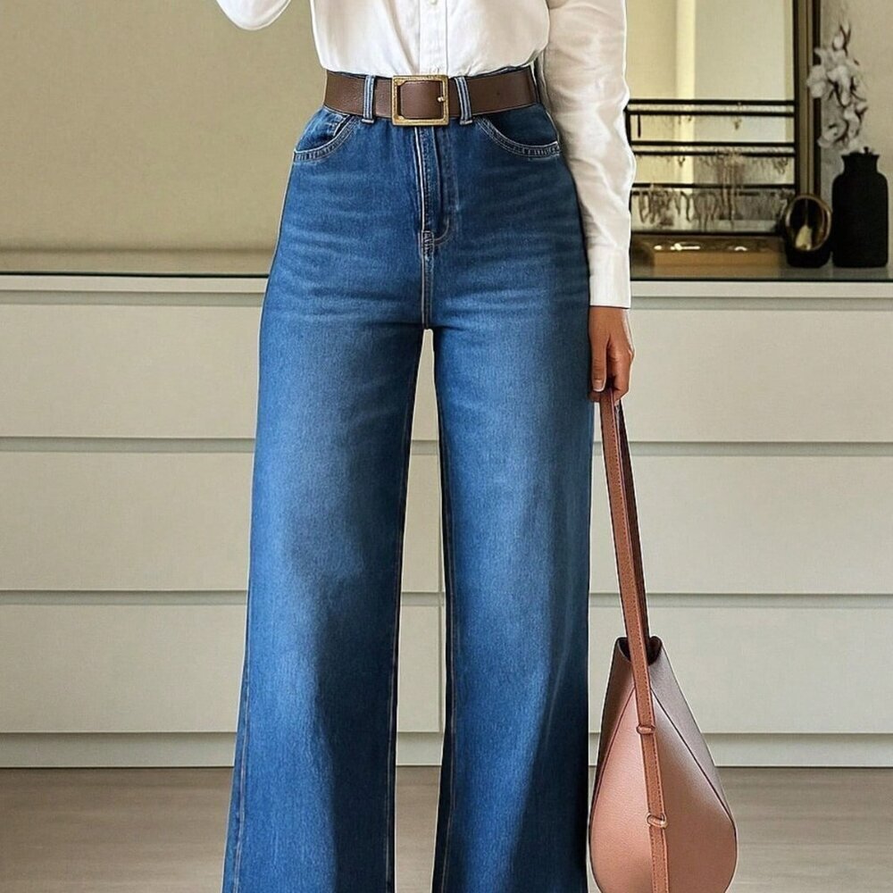 Dark Wash Casual Women's Straight Leg Denim Pants